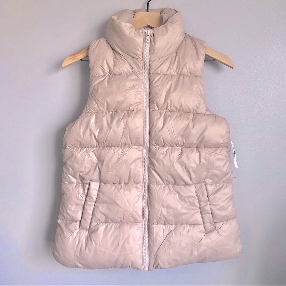 New Frost-Free Nylon Vegan Old Navy Nude Pink Puffer Winter Zip Vest Size XS